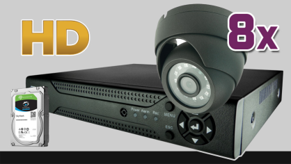monitoring HD, 8x kamera ESDR-1084, rejestrator cyfrowy 8-kanałowy ES-XVR7908, dysk 1TB, akcesoria