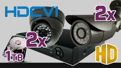 monitoring HDCVI 2x kamera ESDR-CV1020, 2x kamera ESBR-CV1620, rejestrator PR-HCR2104, dysk 1TB, akcesoria