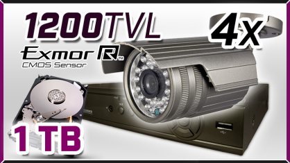 monitoring 4 x kamera ESBR-1200, rejestrator ES-DVR6804, dysk 1TB, akcesoria