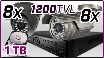 monitoring 8x kamera ESDR1400ICR, 8x kamera ESBR-1200, rejestrator ES-DVR5116, dysk 1TB, akcesoria