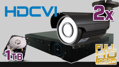 monitoring HDCVI 2x kamera ESBR-CV1220/2.8-12", rejestrator PR-HCR5108, dysk 1TB, akcesoria