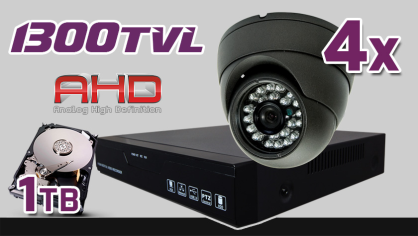 monitoring AHD 4x kamera ESDR-A1080, rejestrator ES-AHD7804, dysk 1TB, akcesoria