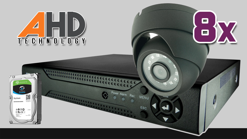 monitoring HD, 8x kamera ESDR-1084p, rejestrator cyfrowy 8-kanałowy ES-XVR7908, dysk 1TB, akcesoria