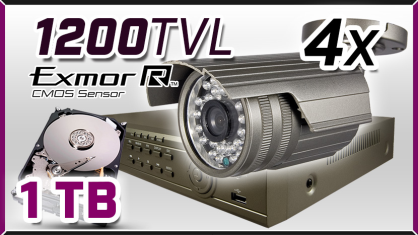 monitoring 4x kamera ESBR-1200, rejestrator ES-DVR5008, dysk 1TB, akcesoria