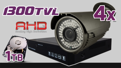 Monitoring AHD 4x kamera ESBR-A1296/2.8-12 IR60, rejestrator ES-AHD7804, dysk 1TB, akcesoria