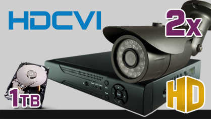 monitoring HDCVI, 2x kamera ESBR-1072, rejestrator Pr-HCR2104, dysk 1TB, akcesoria