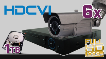 monitoring HDCVI 6x kamera ESBR-CV1500-2,8-12IR70, rejestrator PR-HCR5108, dysk 1TB, akcesoria