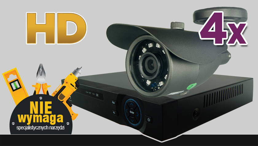 monitoring HDCVI, 4x kamera ESBR-1084, rejestrator PR-HCR2104, akcesoria