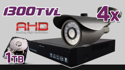 monitoring AHD 4x kamera ESBR-A1081, rejestrator ES-AHD7804, dysk 1TB, akcesoria