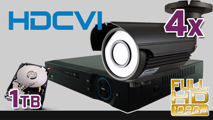 monitoring HDCVI, 4x kamera ESBR-CV1220/2.8-12mm, rejestrator PR-HCR5104, dysk 1TB, akcesoria