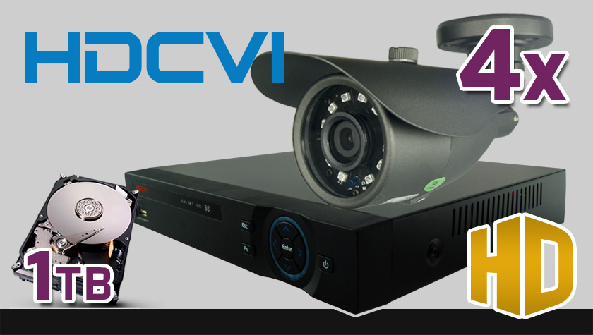 monitoring HDCVI, 4x kamera ESBR-1084, rejestrator cyfrowy HDCVI 4-kanałowy PR-HCR2104, dysk 1TB, akcesoria