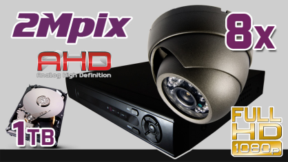 monitoring AHD 8x kamera AHD-910I, rejestrator HD-AHD-08CH, dysk 1TB, akcesoria