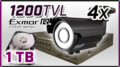 monitoring 4x kamera ESBR-1400/2.8-12, rejestrator ES-DVR5008, dysk 1 TB, akcesoria