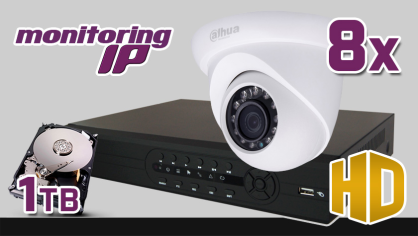 monitoring IP, Rejestrator IP PR-NVR0805, 8x kamera IP DH-IPC-HDW1120S, dysk 1TB, akcesoria