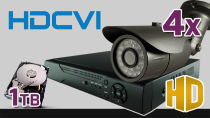 monitoring HDCVI 4x kamera ESBR-1072, rejestrator PR-HCR5104, dysk 1TB, akcesoria
