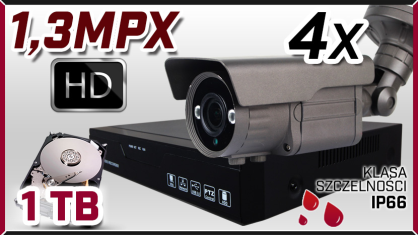 monitoring AHD 4x kamera ESBR-A1500/28-12IR70, rejestrator ES-AHD7008, dysk 1TB, akcesoria