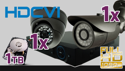 monitoring HDCVI 1x kamera ESDR-CV1020, 1x kamera ESBR-CV1620, rejestrator PR-HCR5108, dysk 1TB, akcesoria