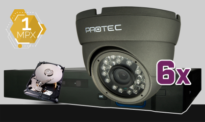 monitoring HD, 6x kamera ESDR-1084, rejestrator cyfrowy 8-kanałowy PR-HCR2108, dysk 1TB, akcesoria