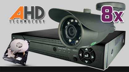 monitoring HD, 8x kamera ESBR-1084, rejestrator cyfrowy 8-kanałowy ES-XVR7908, dysk 500GB, akcesoria