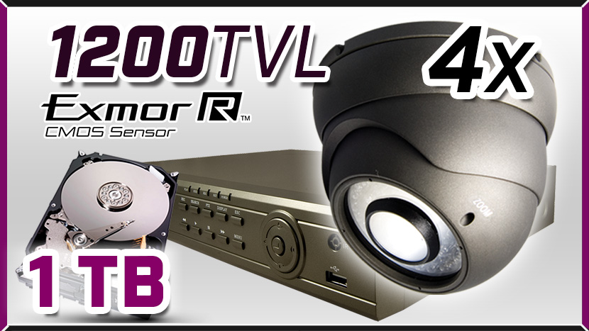monitoring 4x kamera ESDR-1400/2.8-12mm, rejestrator ES-DVR5008, dysk 1TB, akcesoria