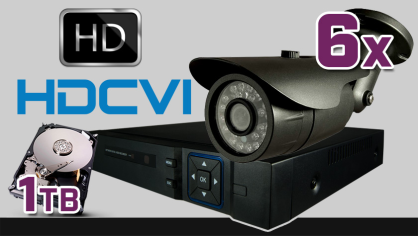 monitoring HDCVI 6x kamera ESBR-1072, rejestrator PR-HCR2108, dysk 1TB, akcesoria