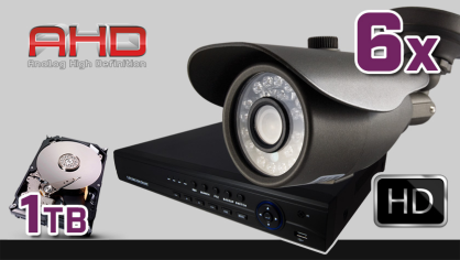 monitoring AHD 6x kamera ESBR-A1081, rejestrator ES-AHD7608, dysk 1TB, akcesoria