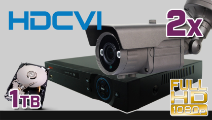 monitoring HDCVI 2x kamera ESBR-CV1500-2,8-12IR70, rejestrator PR-HCR5104, dysk 1TB, akcesoria
