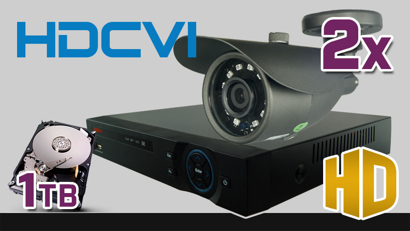 monitoring HDCVI, 2x kamera ESBR-1084, rejestrator cyfrowy HDCVI 4-kanałowy PR-HCR2104, dysk 1TB, akcesoria 