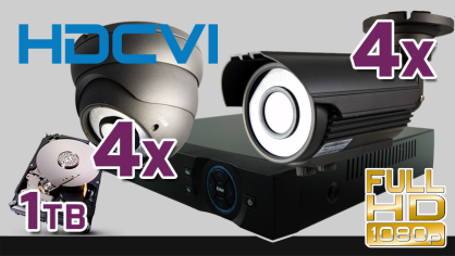 monitoring HDCVI 4x kamera ESDR-CV1220/2.8-12", 4x kamera ESBR-CV1220/2.8-12", rejestrator PR-HCR5108, dysk 1TB, akcesoria