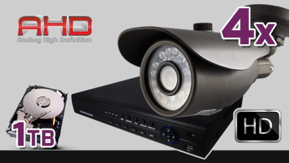 monitoring AHD 4x kamera ESBR-A1081, rejestrator ES-AHD7008, dysk 1TB, akcesoria