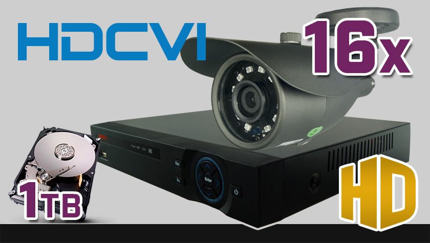 monitoring HDCVI 16x kamera ESBR-1084, rejestrator PR-HCR5216, dysk 1TB, akcesoria