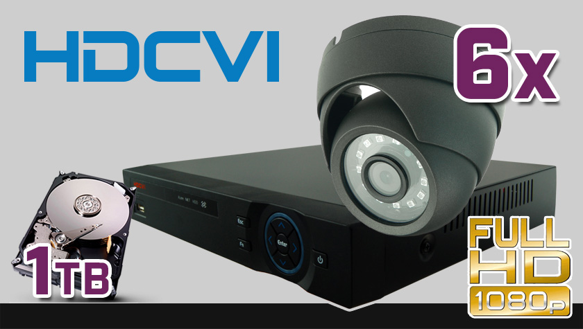 monitoring HDCVI, 6x kamera ESDR-2084, rejestrator 8-kanałowy HDCVI PR-HCR5108, dysk 1TB, akcesoria