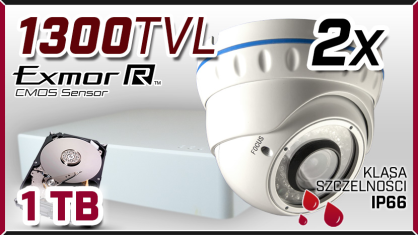 Monitoring AHD 2x kamera AHD-907 B, rejestrator ES-DVRA6104B, dysk 1TB, akcesoria