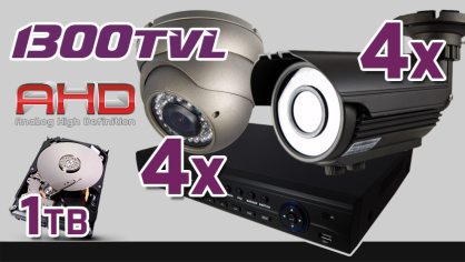 monitoring HDCVI 4x kamera ESDR-CV1220/2.8-12, 4x kamera ESBR-CV1220/2.8-12, rejestrator PR-HCR5108, dysk 1TB, akcesoria