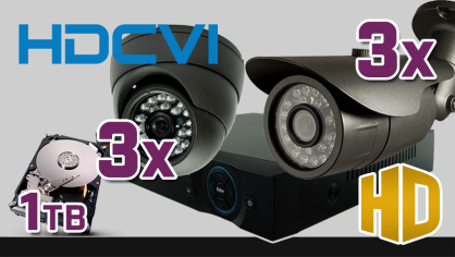 monitoring HDCVI 3x kamera ESDR-CV1020, 3x kamera ESBR-CV1620, rejestrator PR-HCR5108, dysk 1TB, akcesoria