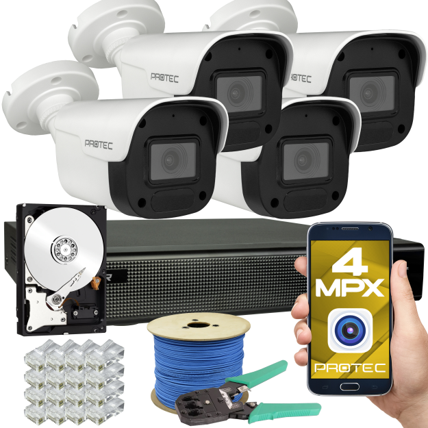 Zestaw monitoringu IP 4 kamery 4Mpx z mikrofonem, IR 25m, dysk