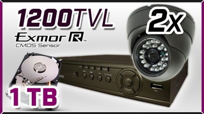 monitoring 2x kamera ESDR-1400ICR, rejestrator ES-DVR6804, dysk 1TB, akcesoria