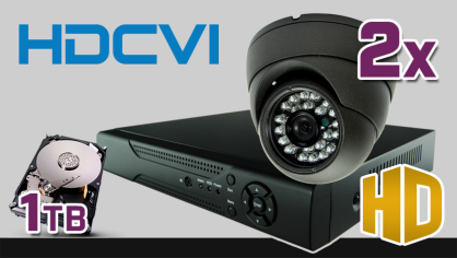 monitoring HDCVI 2x kamera ESDR-CV1020, rejestrator PR-HCR2104, dysk 1TB, akcesoria