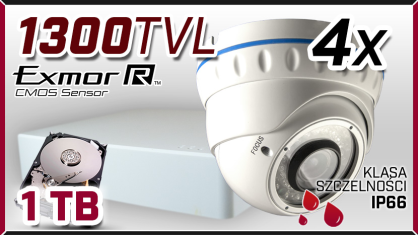 Monitoring AHD 4x kamera AHD-907 B, rejestrator ES-DVRA6104B, dysk 1TB, akcesoria