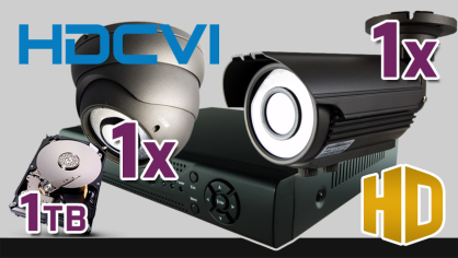 monitoring HDCVI 1x kamera ESDR-CV1220/2.8-12, 1x kamera ESBR-CV1220/2.8-12, rejestrator PR-HCR5104, dysk 1TB, akcesoria