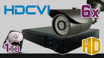 monitoring HDCVI 6x kamera ESBR-1072, rejestrator PR-HCR5108, dysk 1TB, akcesoria