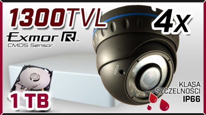 Monitoring AHD 4x kamera AHD-907, rejestrator ES-DVRA6104B, dysk 1TB, akcesoria
