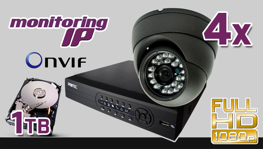 monitoring IP 4x kamera IPC-D1200HIR36, rejestrator PR-NVR0402mini, dysk 1TB, akcesoria