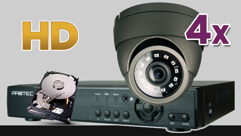 monitoring HD, 4x kamera ESDR-1084, rejestrator cyfrowy 4-kanałowy ES-XVR7904, dysk 500GB, akcesoria
