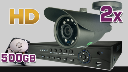 monitoring HD, 2x kamera ESBR-1084, rejestrator cyfrowy 4-kanałowy ES-XVR7904, dysk 500GB, akcesoria
