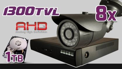 Monitoring AHD 8x kamera ESBR-A1696, rejestrator AHD-08CH, dysk 1TB, akcesoria 
