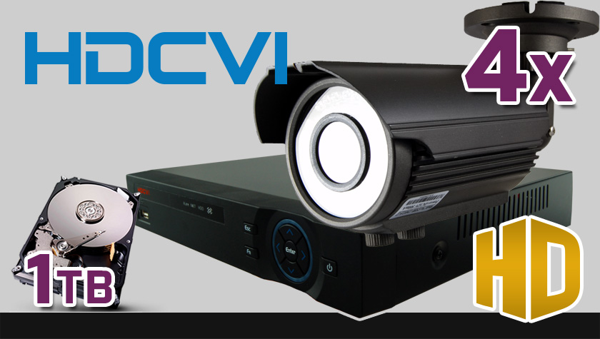 monitoring HDCVI, 4x kamera ESBR-1072/2.8-12mm, rejestrator PR-HCR2104, dysk 1TB, akcesoria