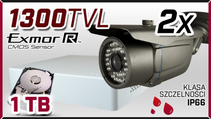 monitoring 2x kamera AHD-717, rejestrator ES-DVRA6104B, dysk 1TB, akcesoria