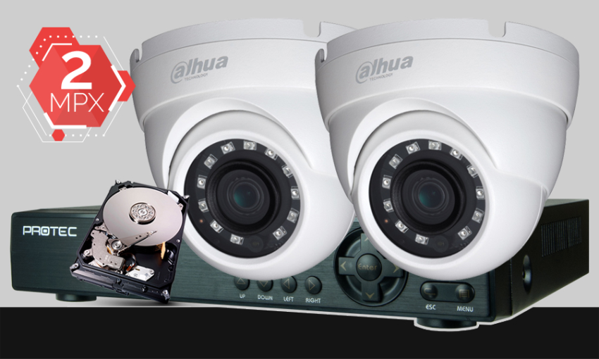 monitoring Full HD, 2x HAC-HDW1200MP-0280B, rejestrator cyfrowy 4-kanałowy ES-XVR7904, dysk 1TB, akcesoria