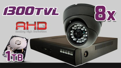 Monitoring AHD 8x kamera ESDR-A1096, rejestrator AHD-08CH, dysk 1TB, akcesoria